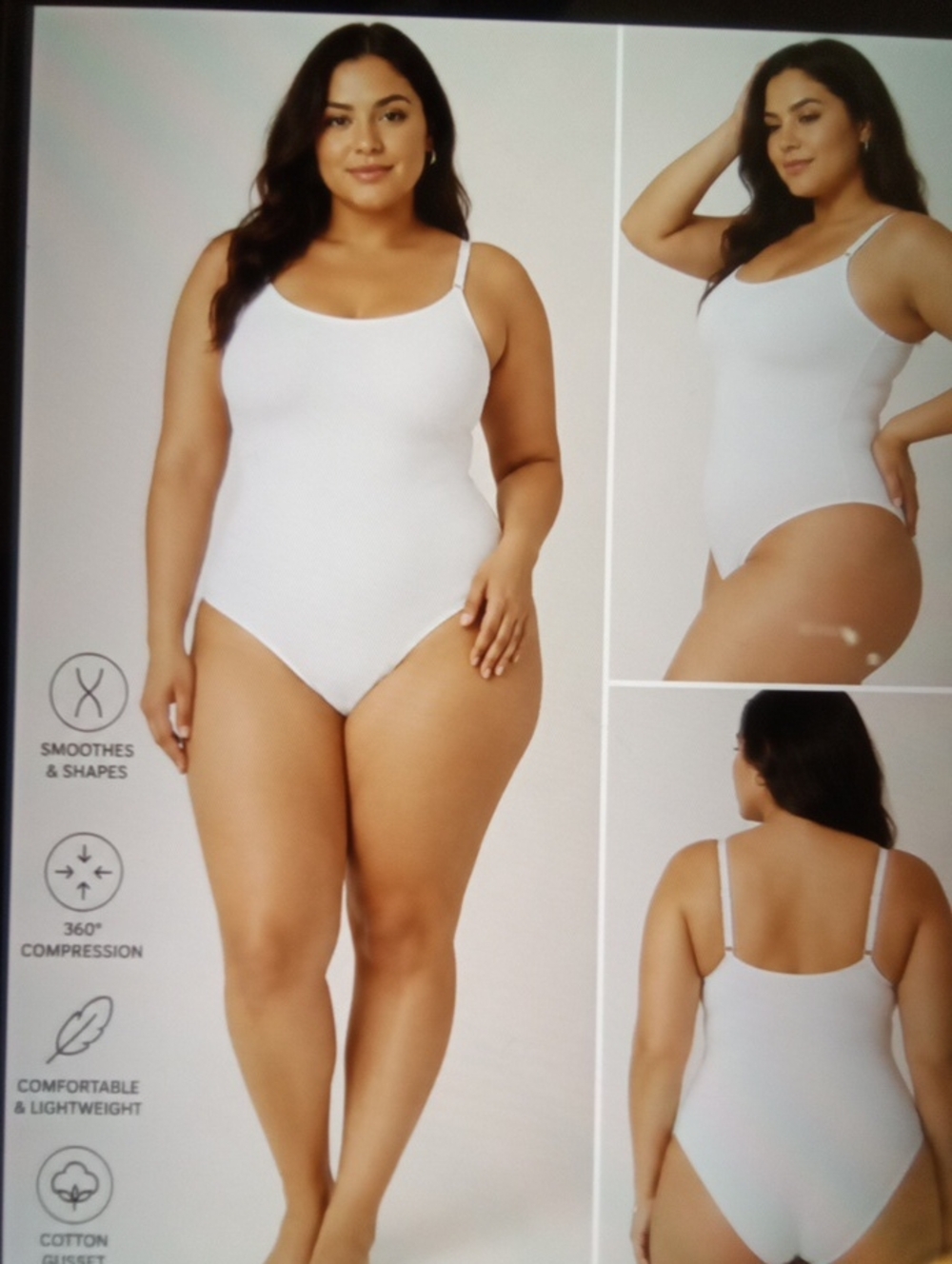Shapermint White Essentials Bodysuit Scoop Neck Shapewear Womens 3XL